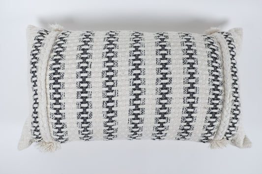 Black and White Woven Stripes Lumbar Pillow