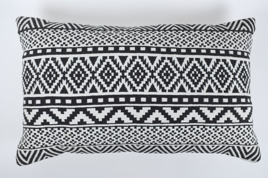 Black and White Turkish Horizontal Geo Lumbar Pillow