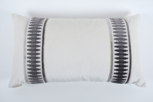 White with Charcoal Side Bands, Velvet Lumbar Pillow