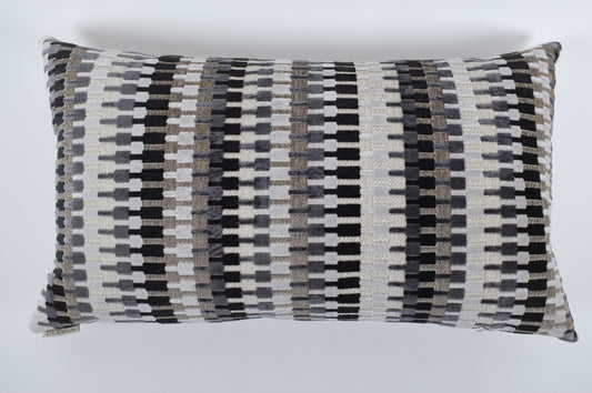White/Black/Khaki Interlocked Velvet Lumbar Pillow