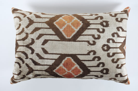 Khaki/Brown/Orange Diamond Silk Velvet Lumbar Pillow