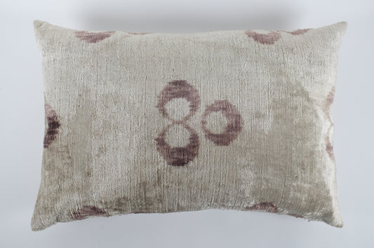 Khaki with Brown Circles Silk Velvet Lumbar Pillow
