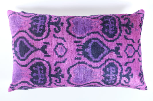 Lavender with Purple Designs Silk Velvet Lumbar Pillow