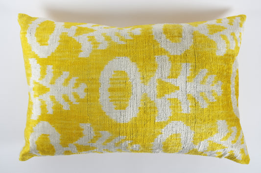 Yellow and White Silk Velvet Lumbar Pillow