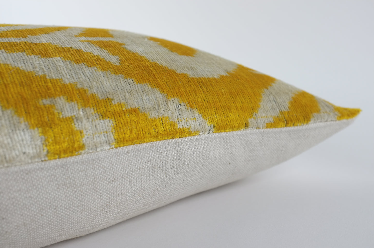 Yellow and White Floral Grid Silk Velvet Lumbar Pillow