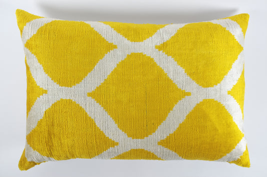 White and Yellow Drop Pattern Silk Velvet Lumbar Pillow