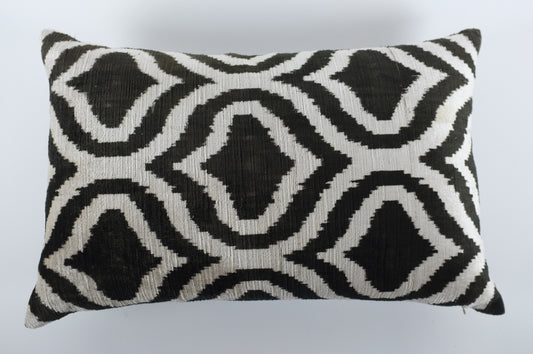 Grey and Black Wavy Diamonds Silk Velvet Lumbar Pillow