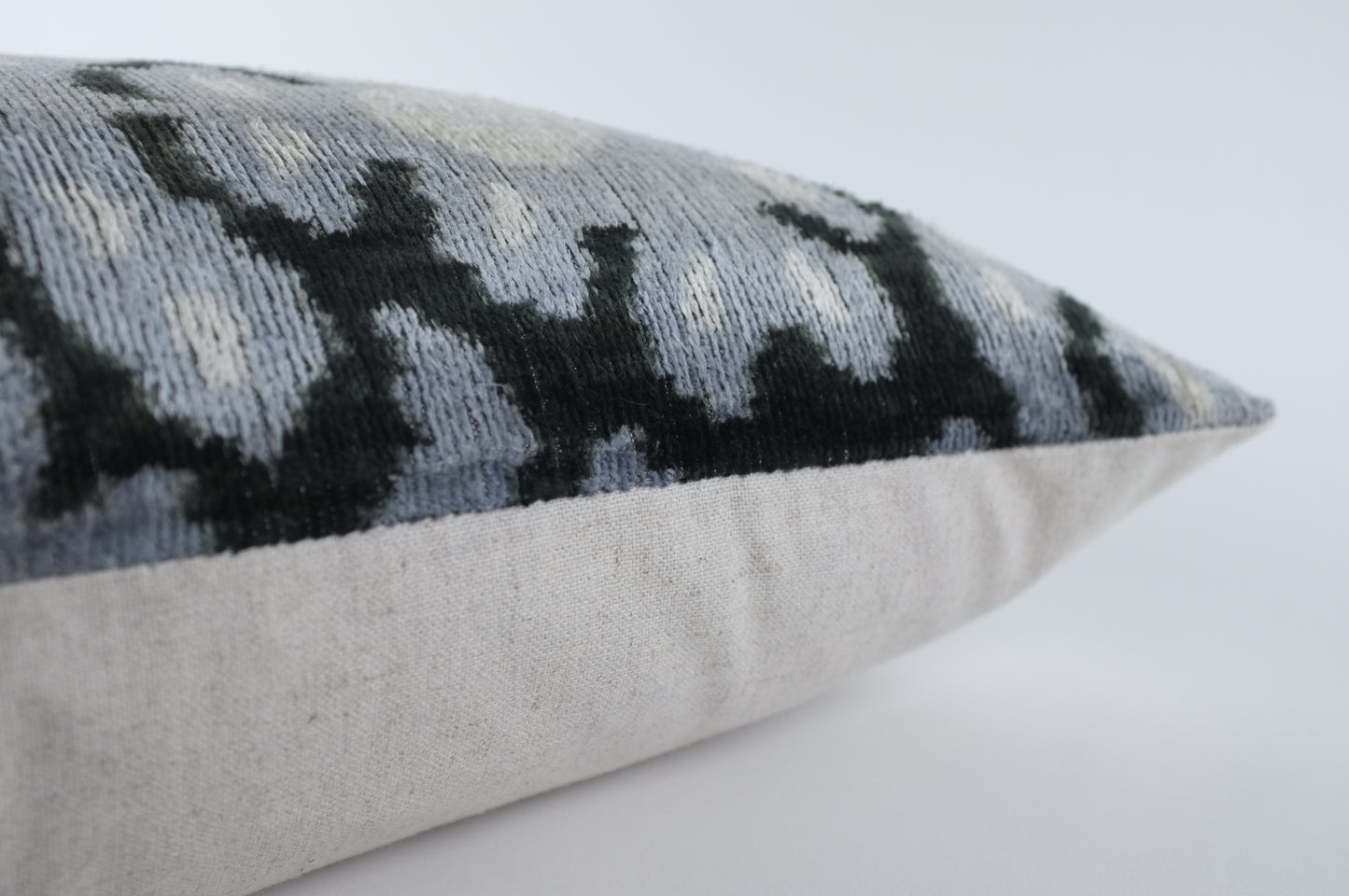 Pale blue and black silk velvet floral Lumbar Pillow