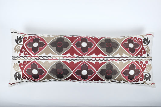 Jumbo Lumbar, White with Red/Brown Floral Moroccan design