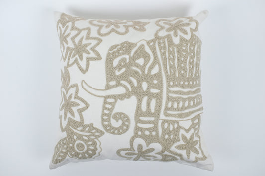 White and Khaki Elephant Square Pillow