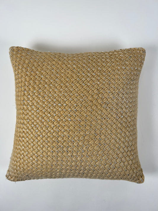 Natural Basket Weave Accent Pillow with silver detail