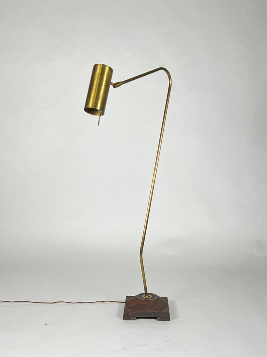Brass long necked articulating floor lamp