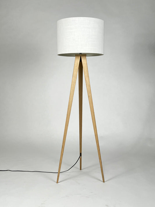 Blonde wood floor lamp with cream shade