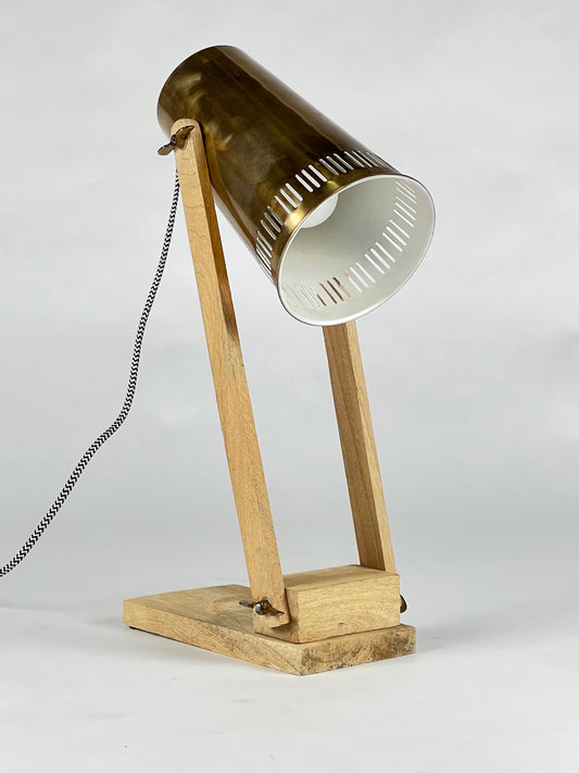 Brass & wood desk lamp