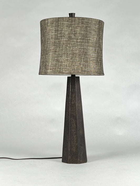 Tapered black base, charcoal shade, table lamp