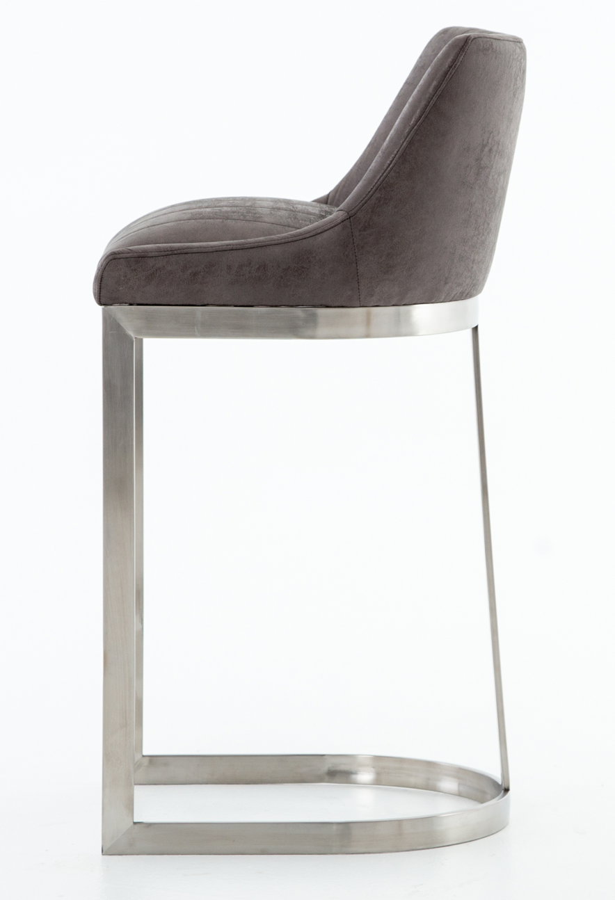 Charcoal leather bar stool with back, stainless steel frame