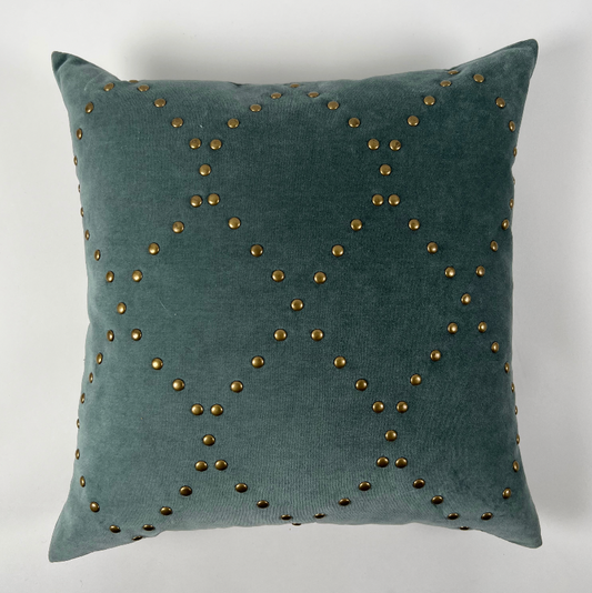 Dark Teal Velvet Accent Pillow with brass studs