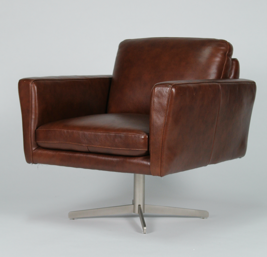 Pedestal base, brown leather swivel chair