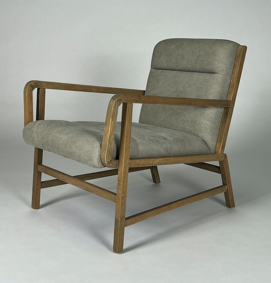 Taupe canvas chair with wood frame