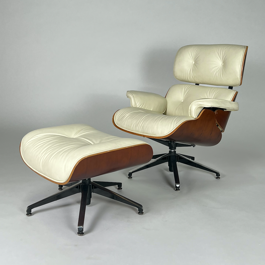 Off white Eames like lounge chair & ottoman