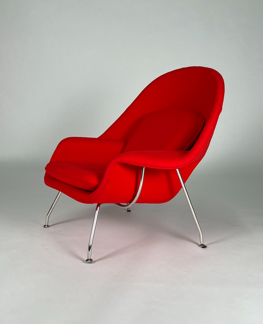 Red Womb replica chair with silver legs
