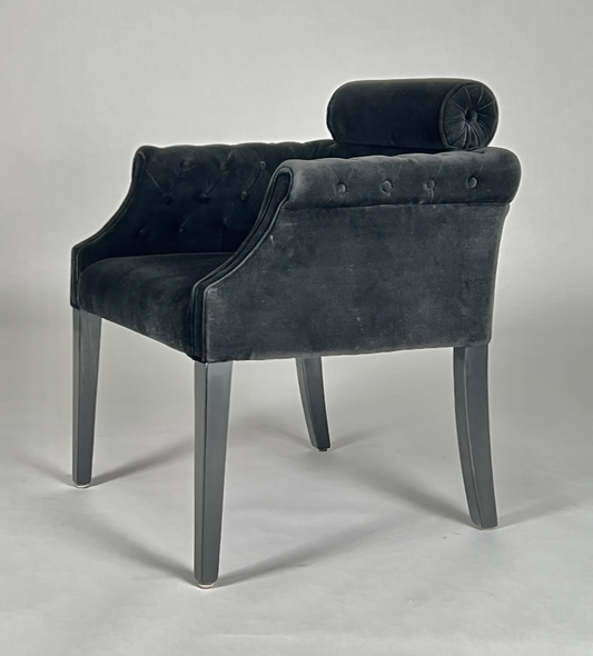 Petite black velvet chair with black legs