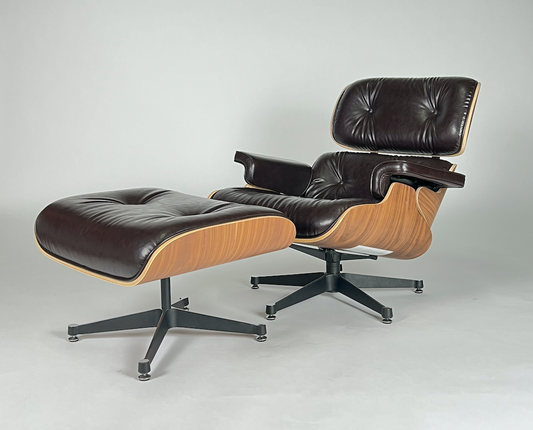 Dark brown leather Eames like lounge chair & ottoman