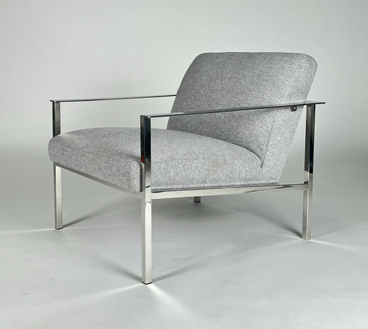 Gray tweedy fabric chair with chrome frame