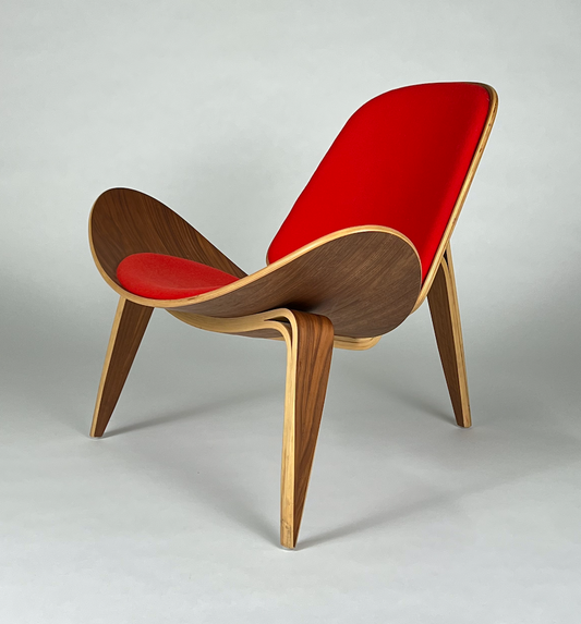 Potato chip chair, walnut with red fabric
