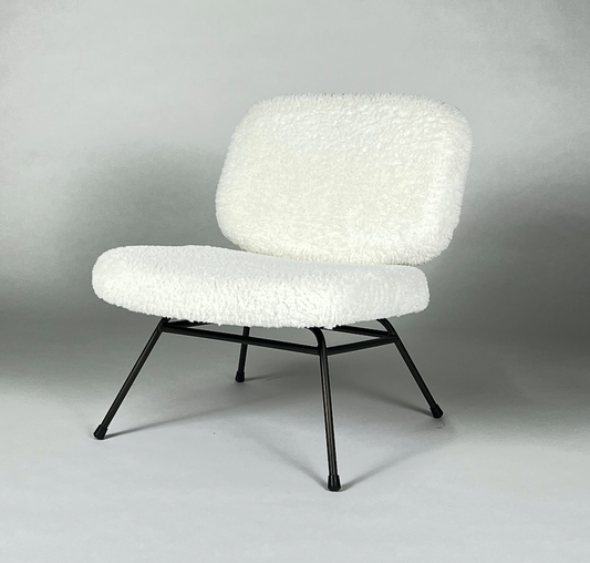 Ivory faux angora chair with black metal legs