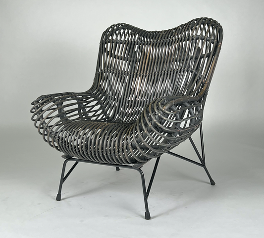 Black rattan chair with black iron frame