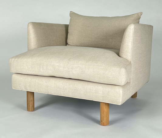 Cream linen square chair with round wood feet