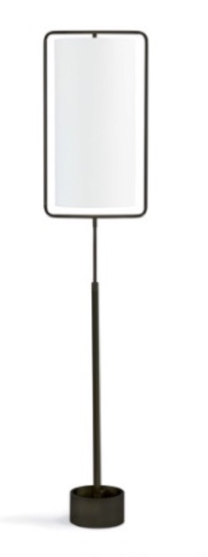 Black metal floor lamp with tall white shade