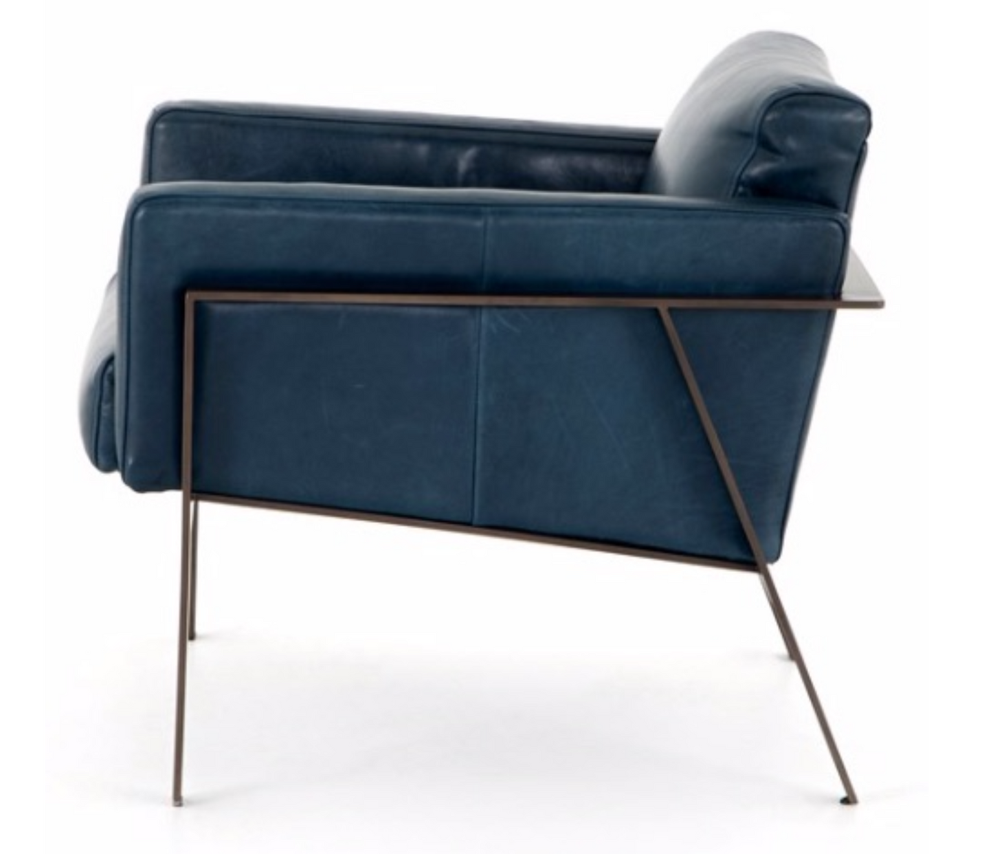 Sapphire blue top grain leather chair with flat bronzed gunmetal frame