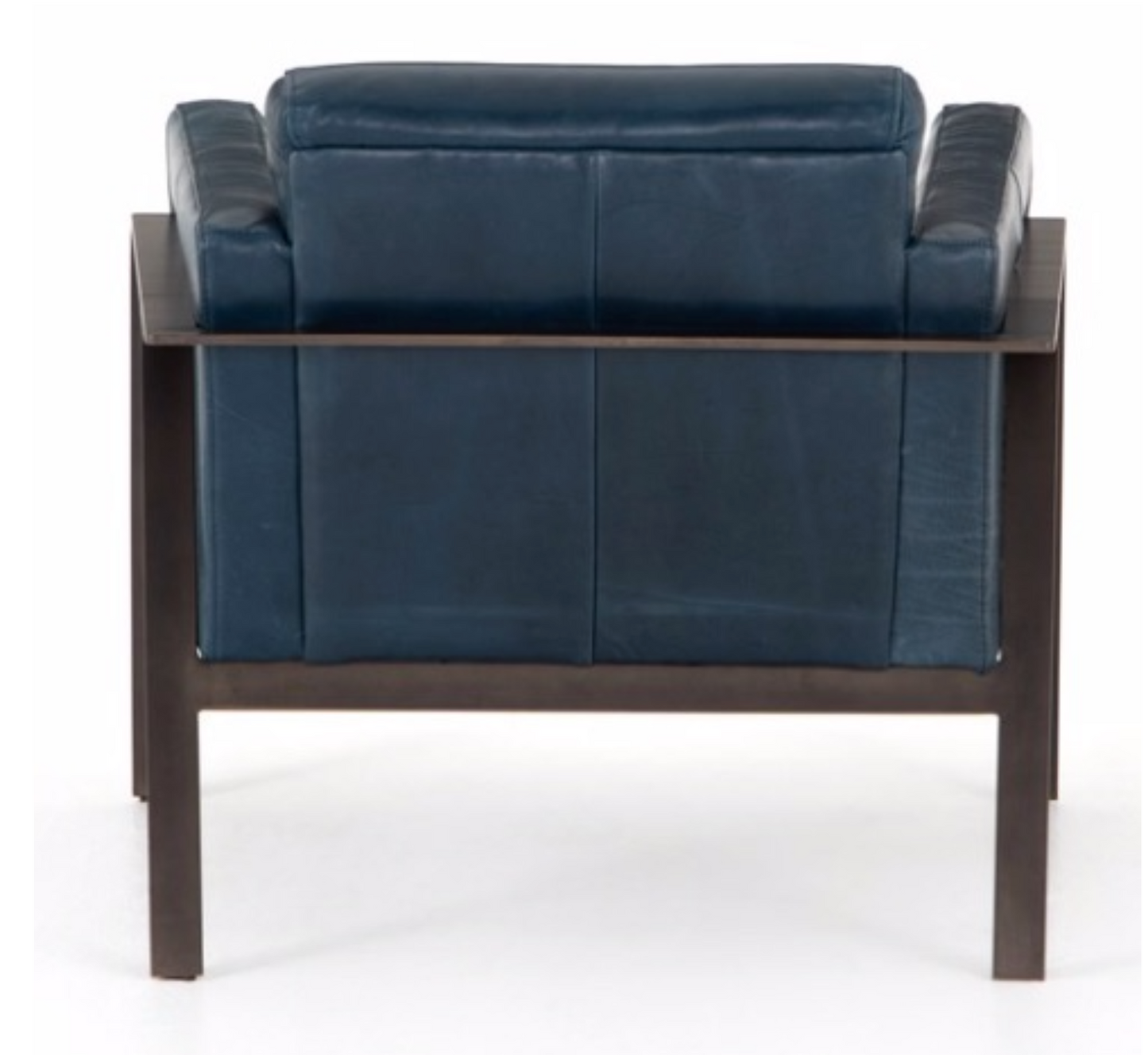 Sapphire blue top grain leather chair with flat bronzed gunmetal frame