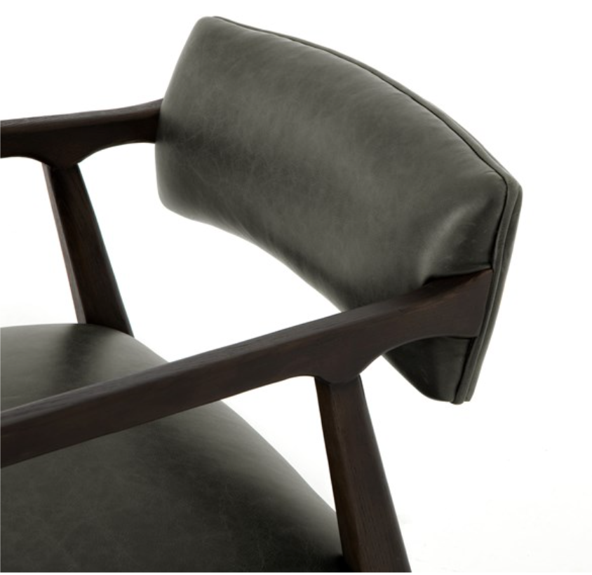 Ebony chaps top grain leather chair with smoky birch frame