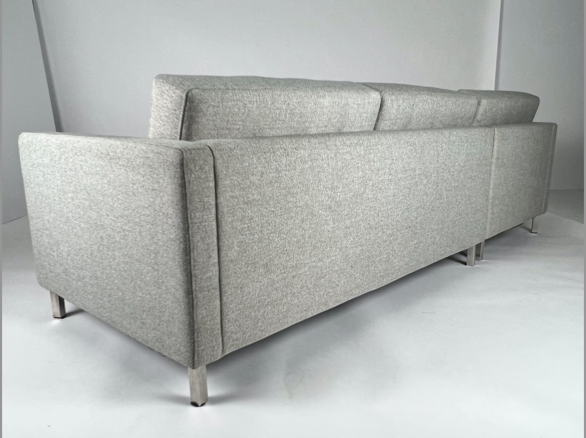 Light gray tweedy sectional sofa; LAF or RAF