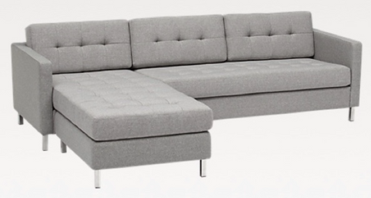 Light gray tweedy sectional sofa; LAF or RAF