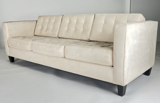 Off white sofa, microfiber, dark wood legs