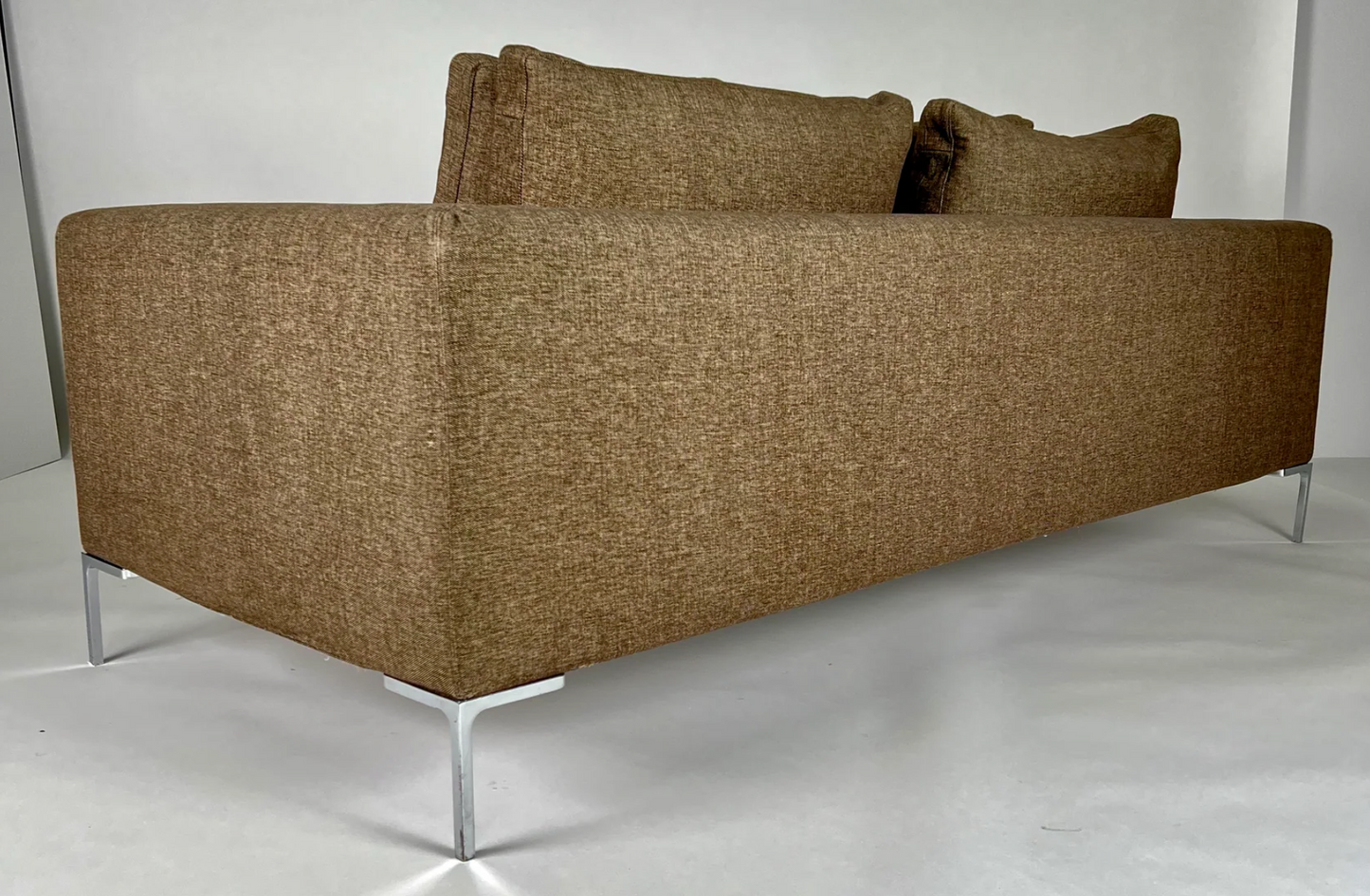 Brown tweed modern sofa, chrome legs, like Roche Bobois