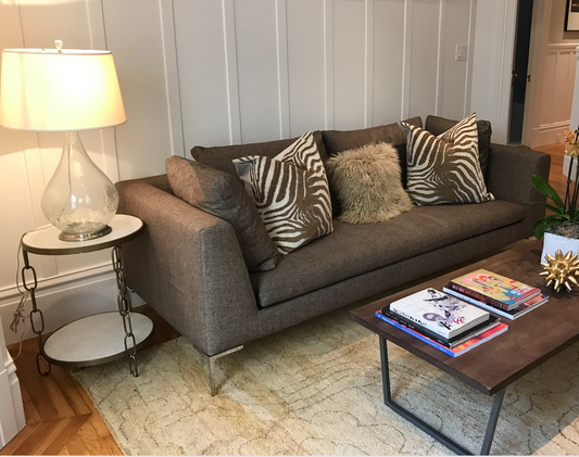 Brown tweed modern sofa,  chrome legs, like Roche Bobois
