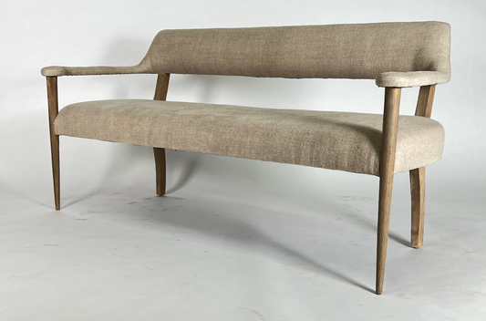 Linen and nude teak sofa or bench