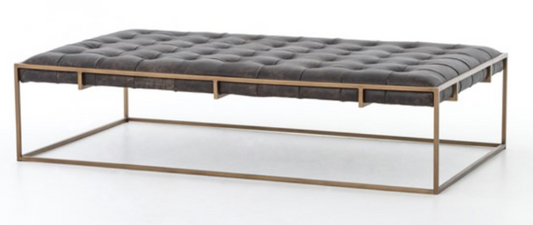 Leather blind tufted coffee table / bench with brass frame