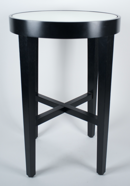 Black wood side table with mirror top