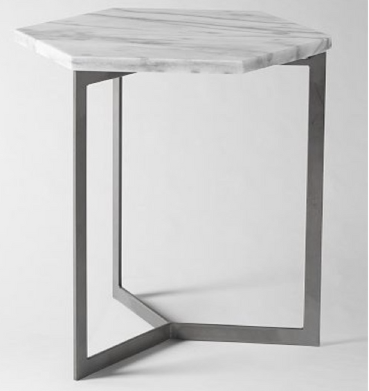 Hex marble top side table with metal base