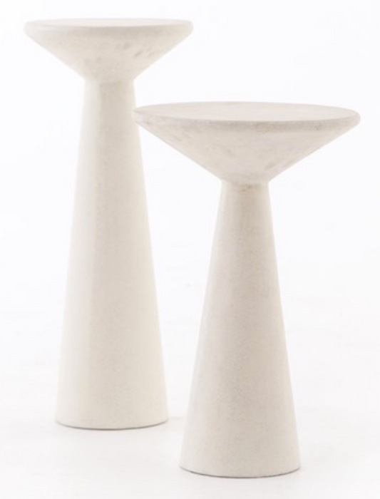 Pair of white concrete side tables, 2 heights