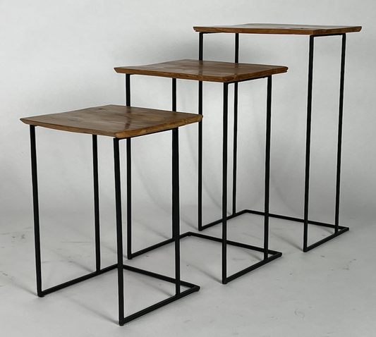 Set of 3 live edge nesting side tables with black metal frame