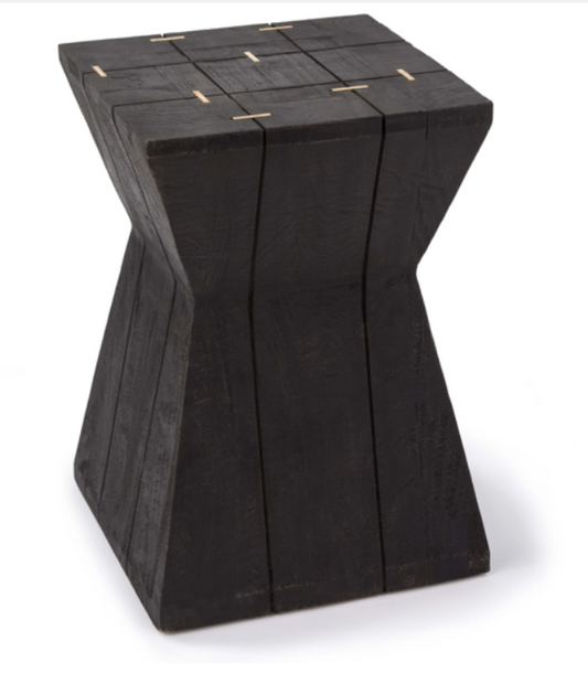 Black pawn side table with brass detail on top