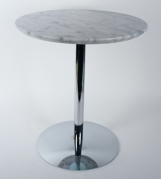 Round marble top, chrome pedestal base side table