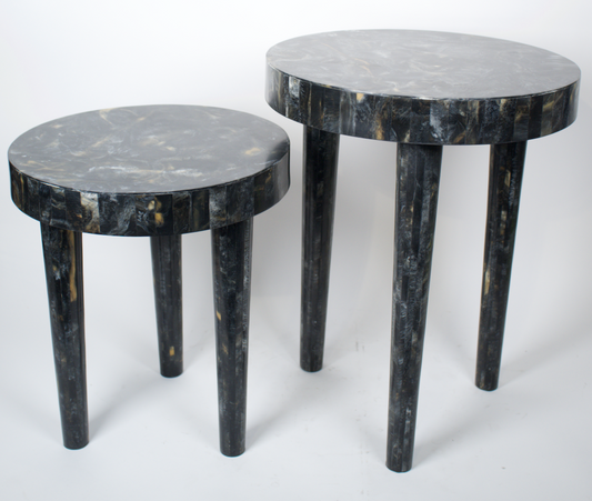 Nesting side tables, round with swirly pattern